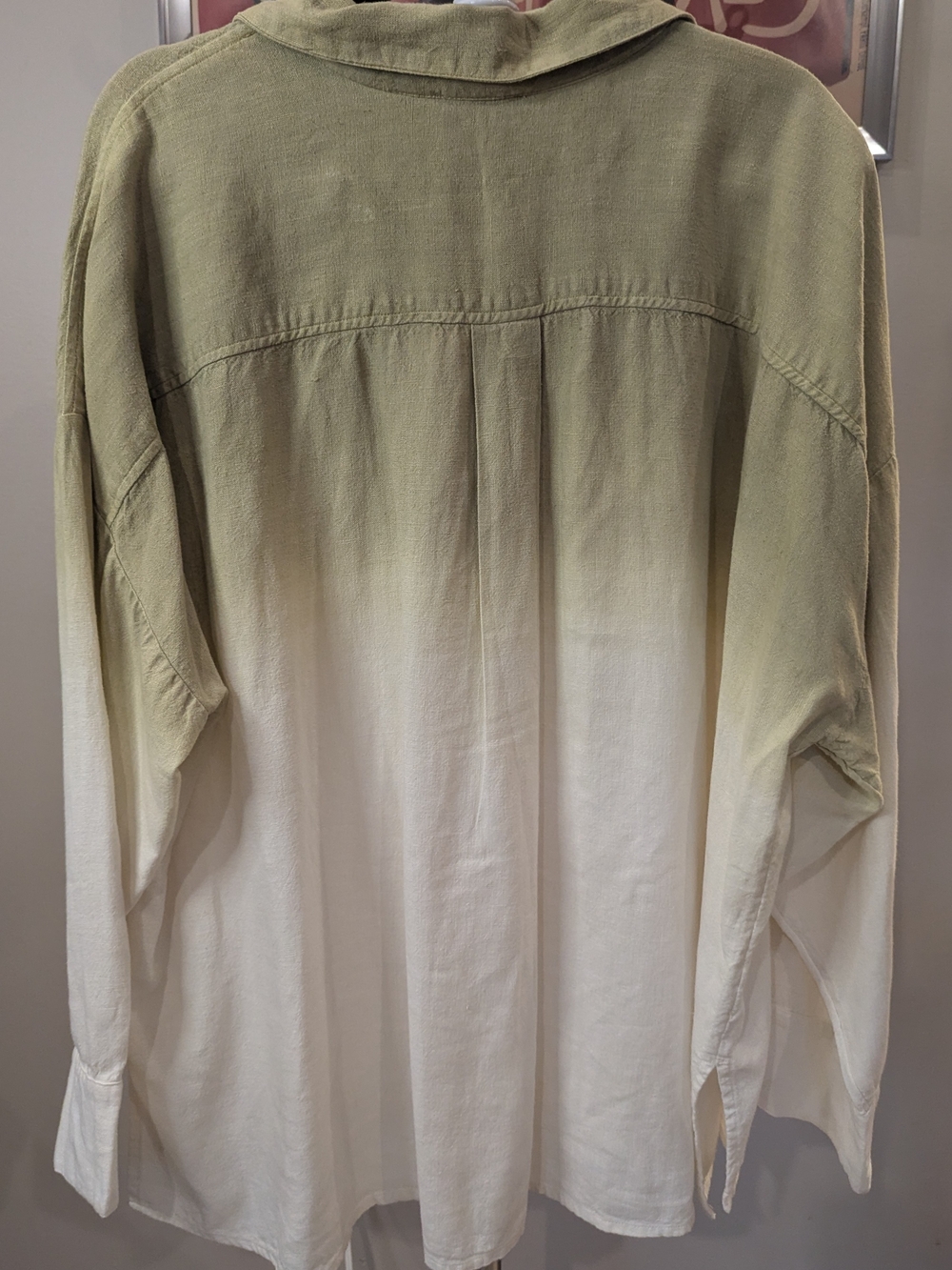 $20 Jason Wu Size 2X Dip Dye Linen Button Front Shirt Soft Olive EUC Ombre - Picture 2 of 5